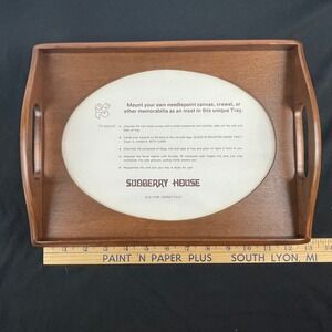 Sudberry House Wood Serving Tray Oval Needlepoint Mounting Inset Brown 12x9